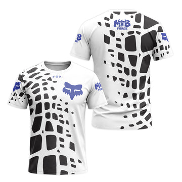 Fox White Black Abstract Short Sleeve Mountain Bike Jersey - front and back view