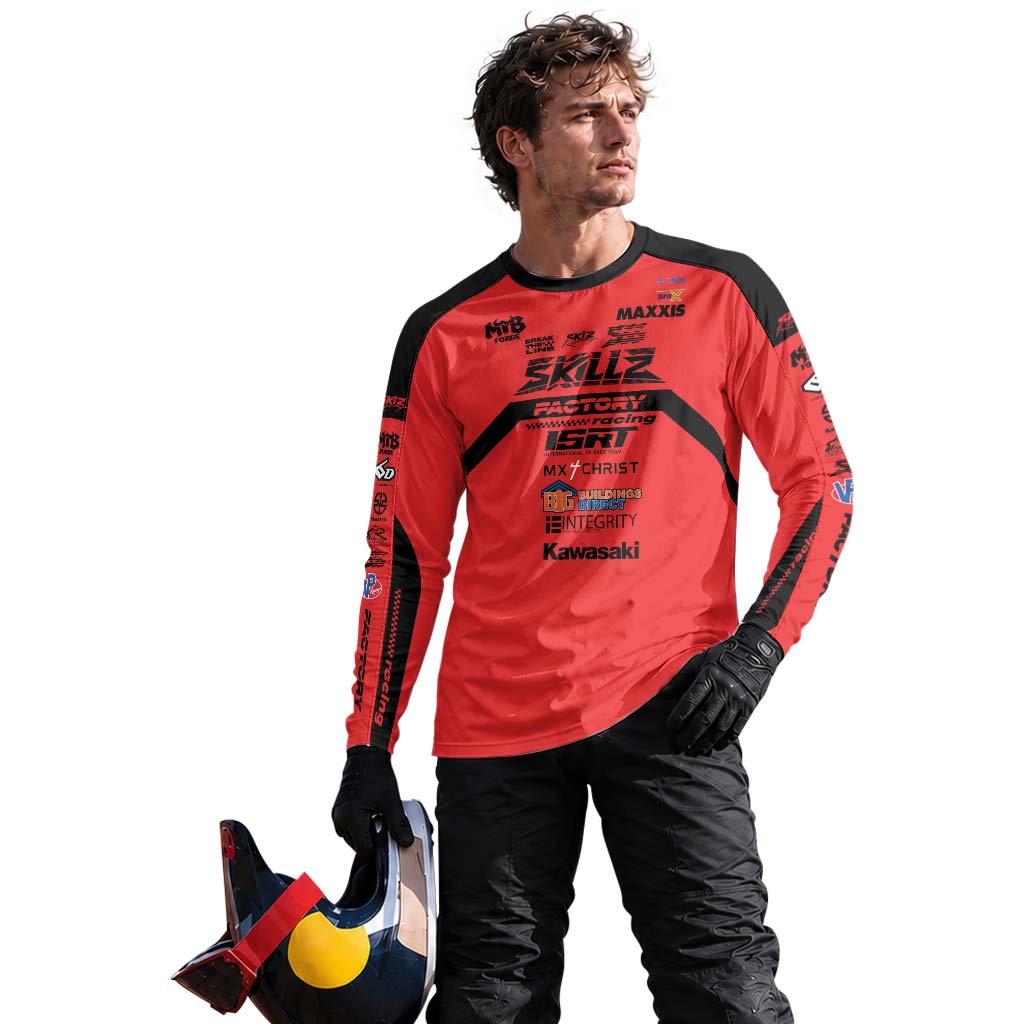 Friese #719 SKILZ Factory Racing Red Long Sleeve Motocross Jersey – Lifestyle View