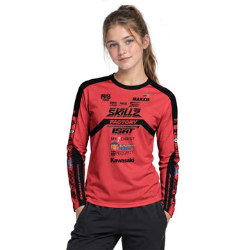 Friese #719 SKILZ Factory Racing Red Youth Long Sleeve Motocross Jersey – Girl Lifestyle View