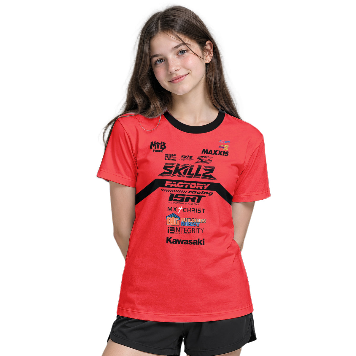 Friese #719 SKILZ Factory Racing Red Youth Short Sleeve Motocross Jersey – Girl Lifestyle View