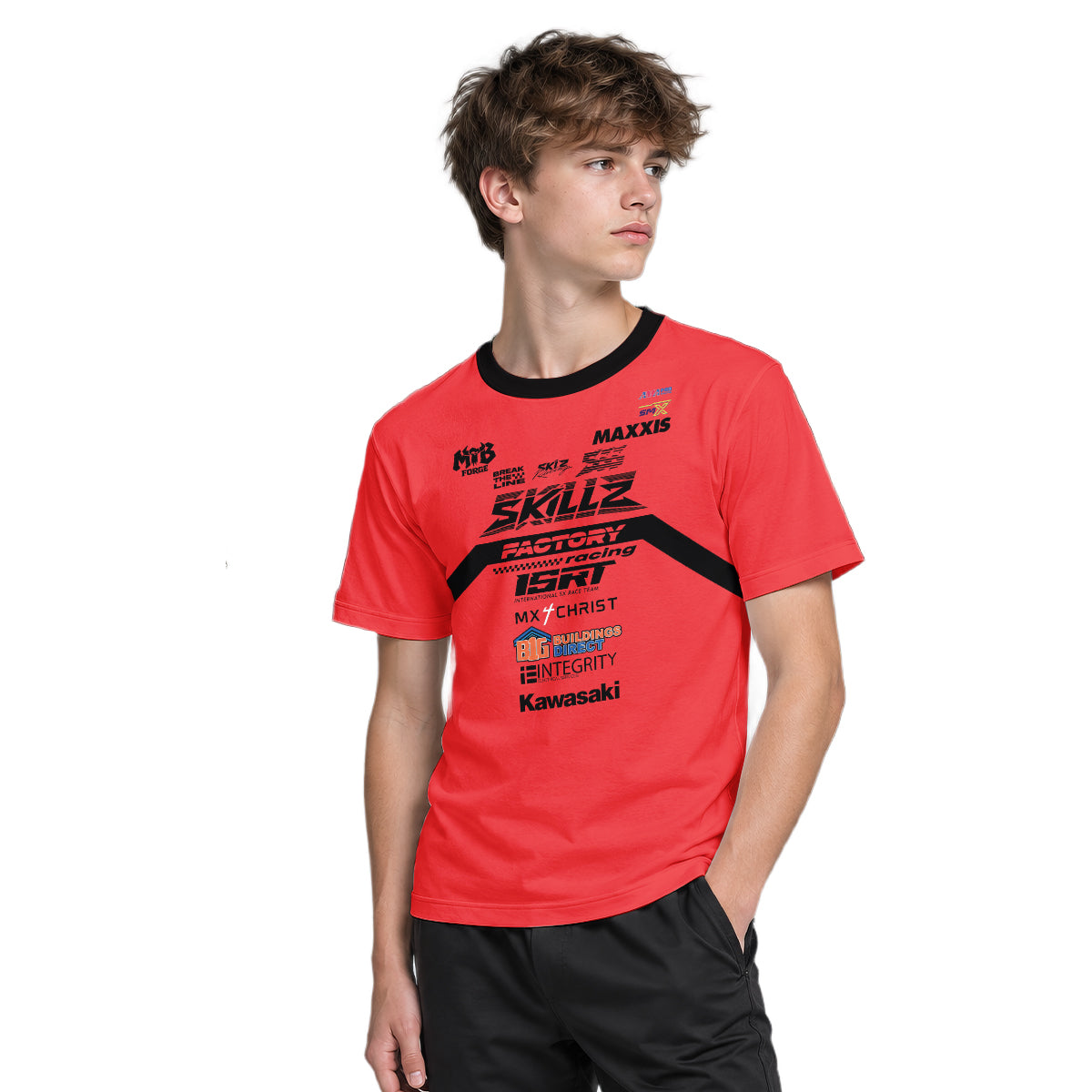 Friese #719 SKILZ Factory Racing Red Youth Short Sleeve Motocross Jersey – Boy Lifestyle View