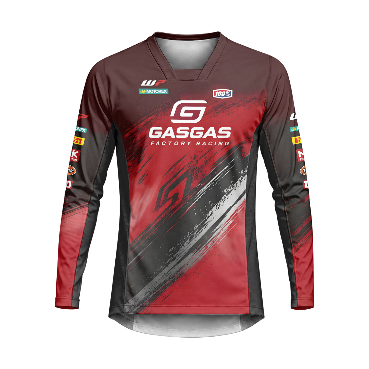 GASGAS Factory Racing Red Black Graphic Heavyweight Long Sleeve Motocross Jersey – Front View Mockup