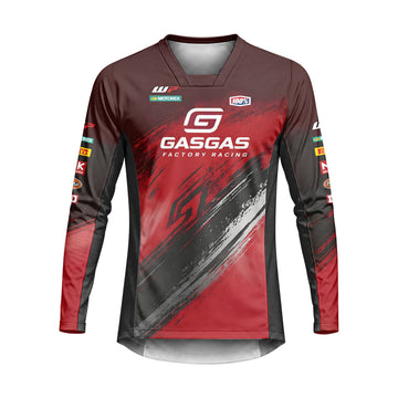 GASGAS Factory Racing Red Black Graphic Heavyweight Long Sleeve Motocross Jersey – Front View Mockup