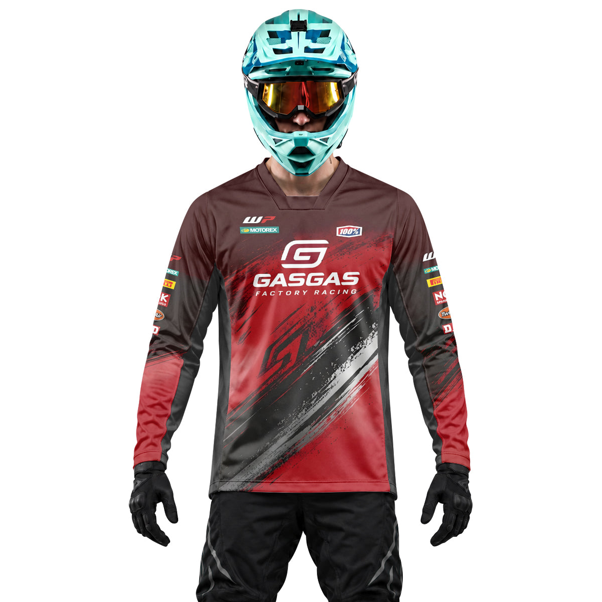 GASGAS Factory Racing Red Black Graphic Heavyweight Long Sleeve Motocross Jersey – Lifestyle View