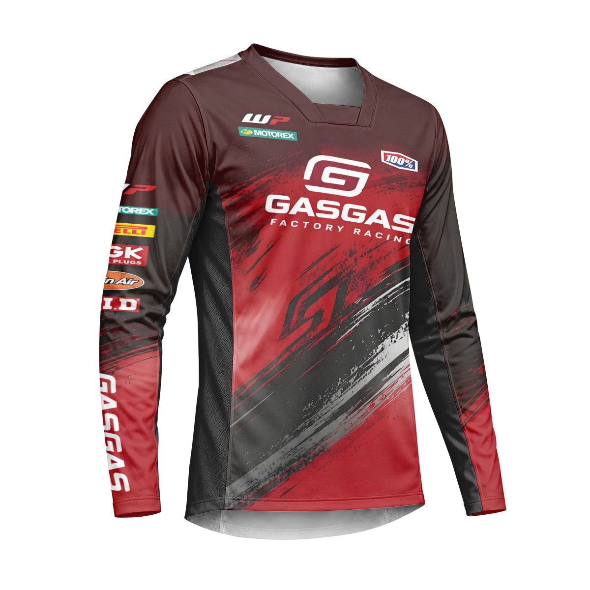 GASGAS Factory Racing Red Black Graphic Heavyweight Long Sleeve Motocross Jersey – Right Side View Mockup
