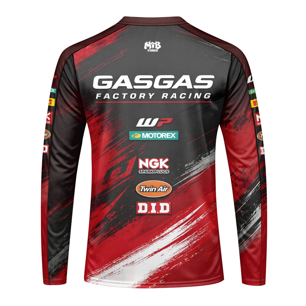 GASGAS Factory Racing Red Black Graphic Long Sleeve Motocross Jersey – Back View Mockup