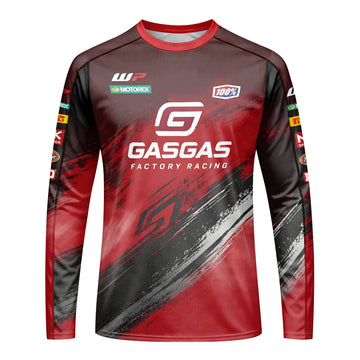 GASGAS Factory Racing Red Black Graphic Long Sleeve Motocross Jersey – Front View Mockup