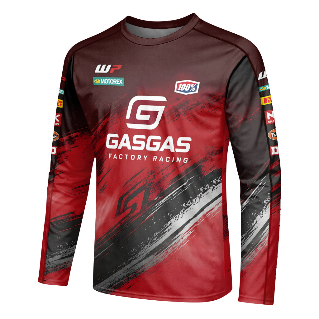 GASGAS Factory Racing Red Black Graphic Long Sleeve Motocross Jersey – Left Side View Mockup