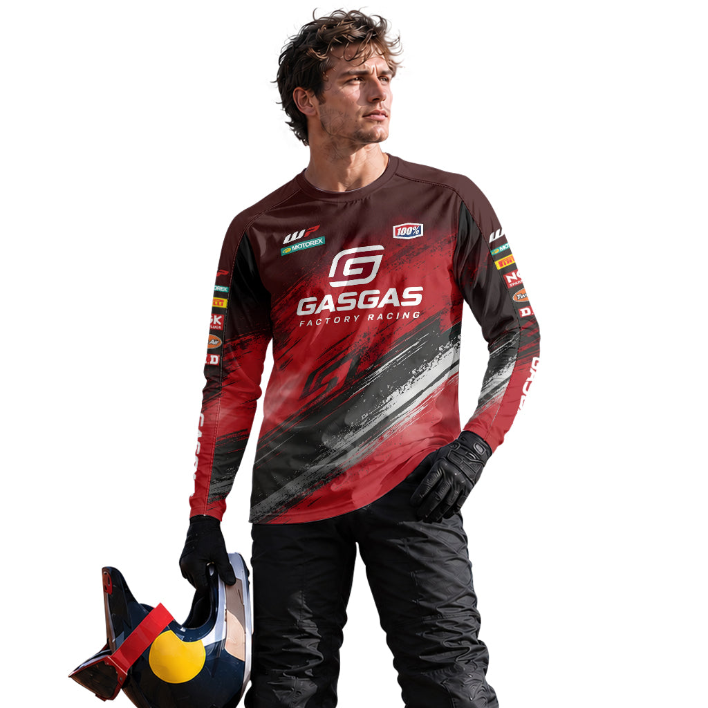 GASGAS Factory Racing Red Black Graphic Long Sleeve Motocross Jersey – Lifestyle View