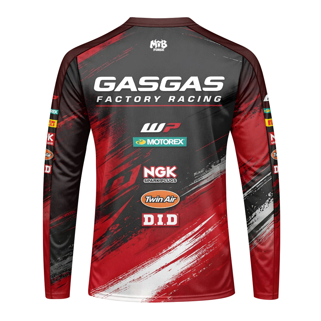 GASGAS Factory Racing Red Black Graphic Youth Long Sleeve Motocross Jersey – Back View Mockup