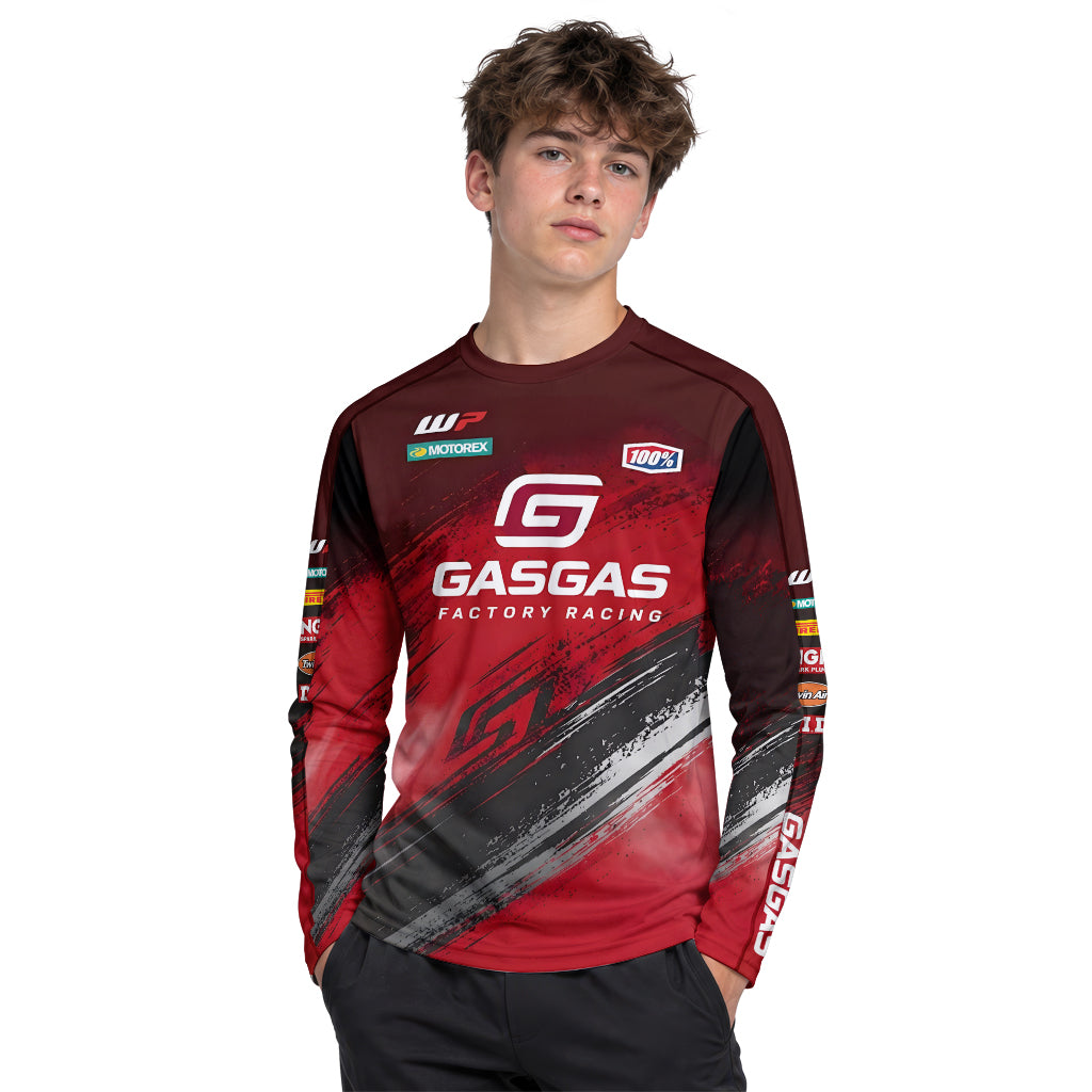 GASGAS Factory Racing Red Black Graphic Youth Long Sleeve Motocross Jersey – Boy Lifestyle View