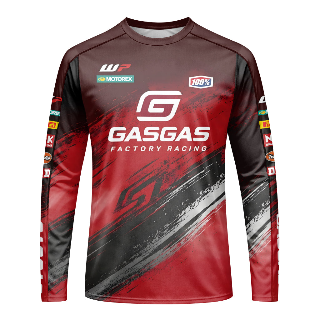GASGAS Factory Racing Red Black Graphic Youth Long Sleeve Motocross Jersey – Front View Mockup