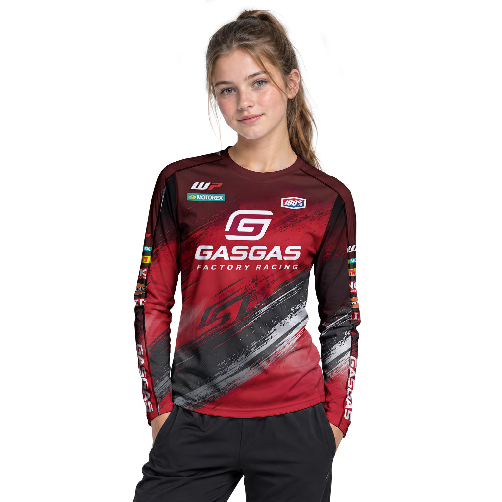 GASGAS Factory Racing Red Black Graphic Youth Long Sleeve Motocross Jersey – Girl Lifestyle View