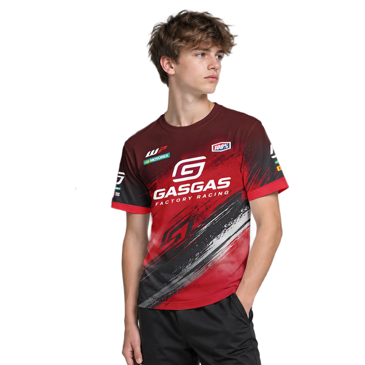 GASGAS Factory Racing Red Black Graphic Youth Short Sleeve Motocross Jersey – Boy Lifestyle View