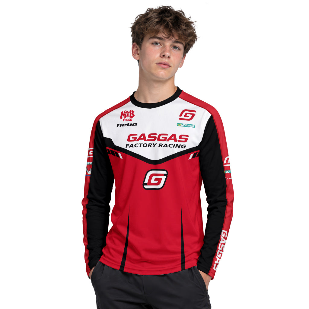 GASGAS Factory Racing Red Youth Long Sleeve Motocross Jersey – Boy Lifestyle View
