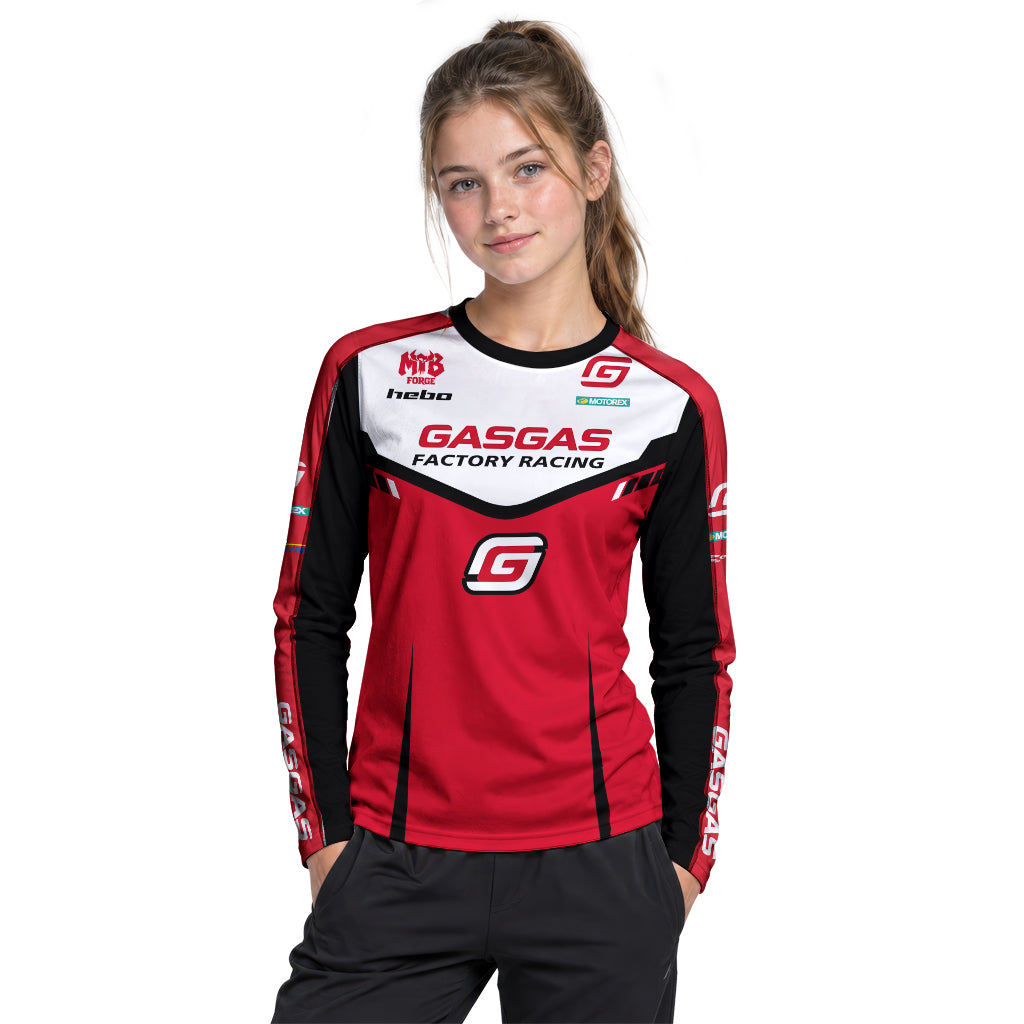 GASGAS Factory Racing Red Youth Long Sleeve Motocross Jersey – Girl Lifestyle View