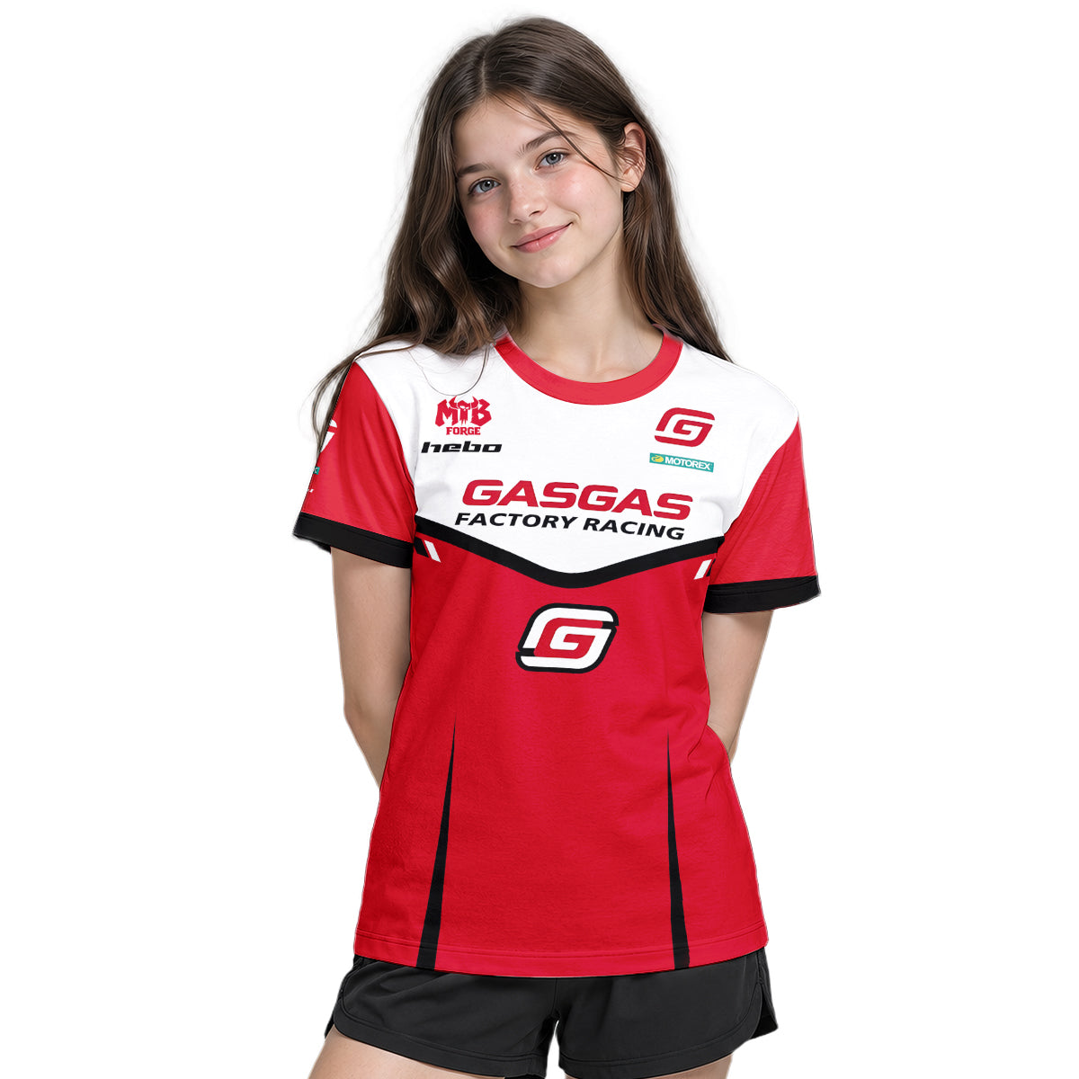 GASGAS Factory Racing Red Youth Short Sleeve Motocross Jersey – Girl Lifestyle View