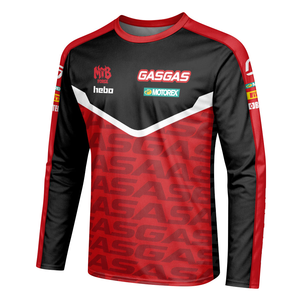 GASGAS Red Black Factory Racing Long Sleeve Motocross Jersey – Left Side View Mockup
