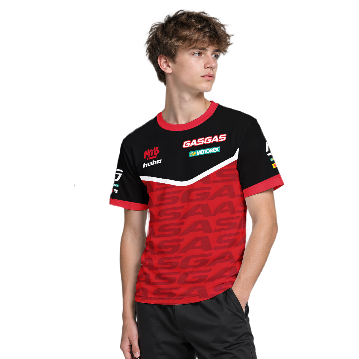 GASGAS Red Black Factory Racing Youth Short Sleeve Motocross Jersey – Boy Lifestyle View