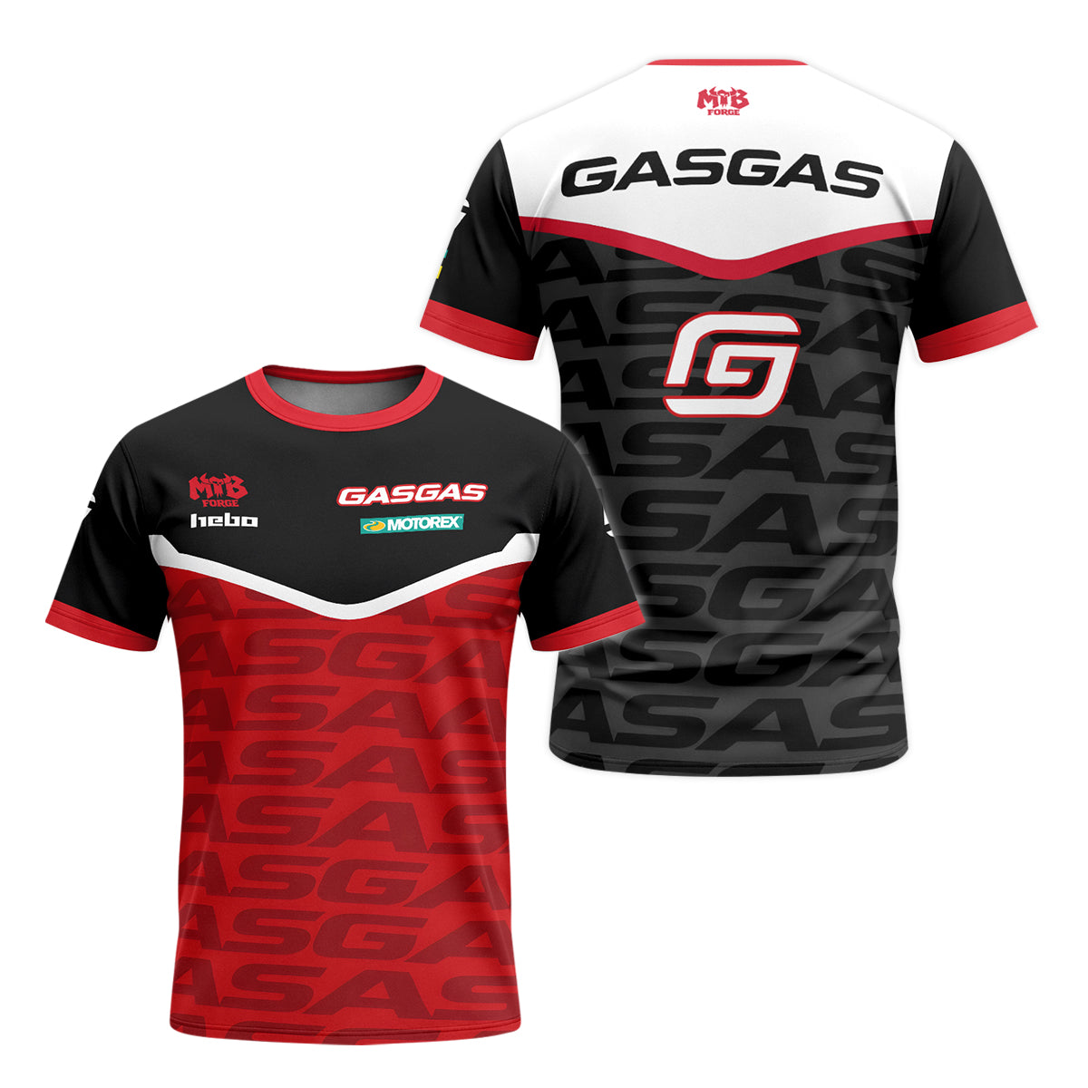 GASGAS Red Black Factory Racing Youth Short Sleeve Motocross Jersey – Front and Back View