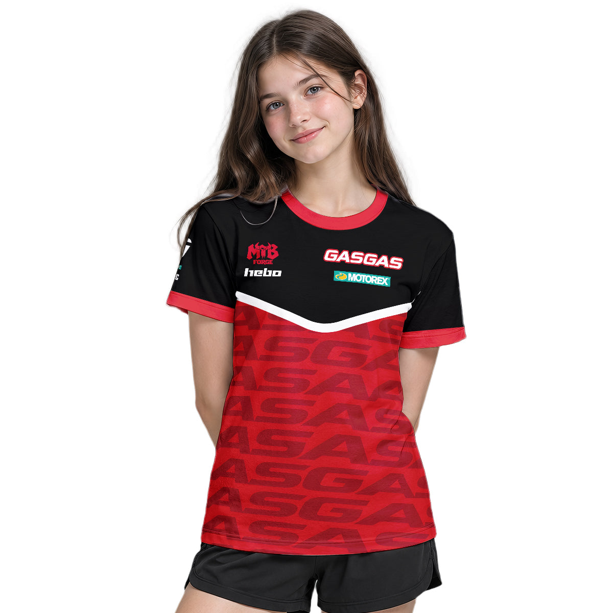 GASGAS Red Black Factory Racing Youth Short Sleeve Motocross Jersey – Girl Lifestyle View