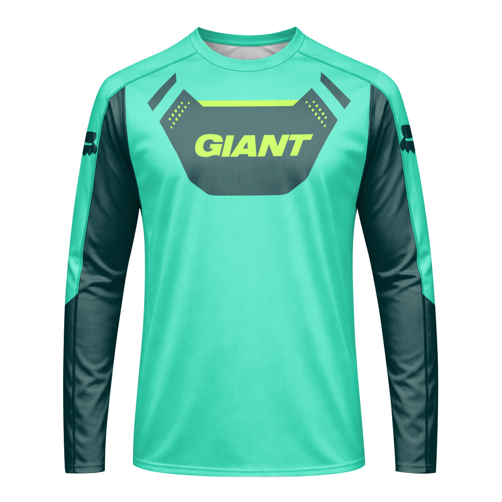 Giant Fox Aqua Neon Green Long Sleeve Mountain Bike Jersey - front view mockup