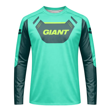 Giant Fox Aqua Neon Green Long Sleeve Mountain Bike Jersey - front view mockup