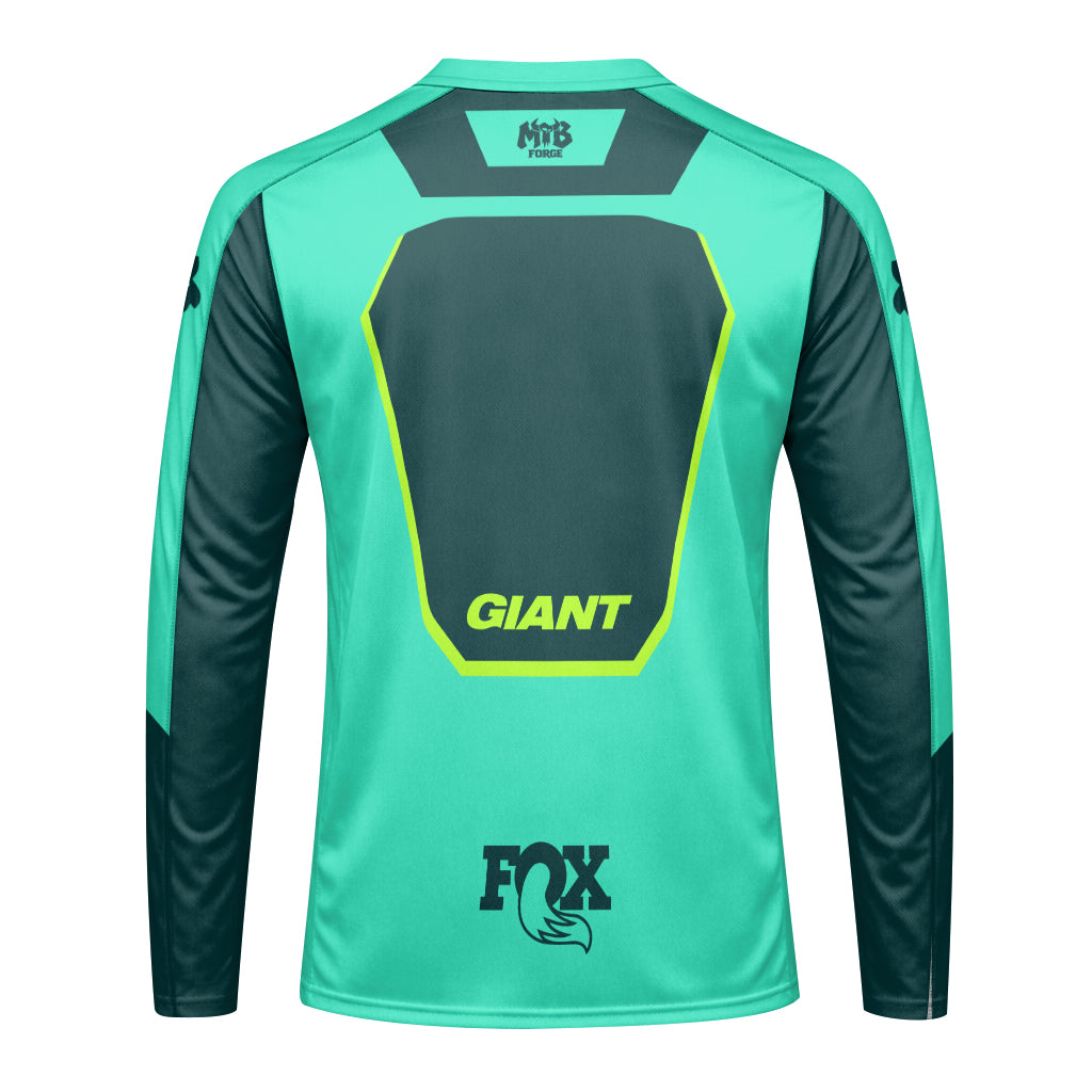 Giant Fox Aqua Neon Green Long Sleeve Mountain Bike Jersey - back view mockup