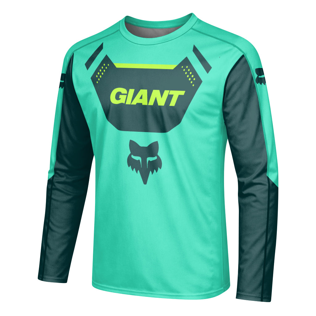 Giant Fox Aqua Neon Green Long Sleeve Mountain Bike Jersey - left side mockup