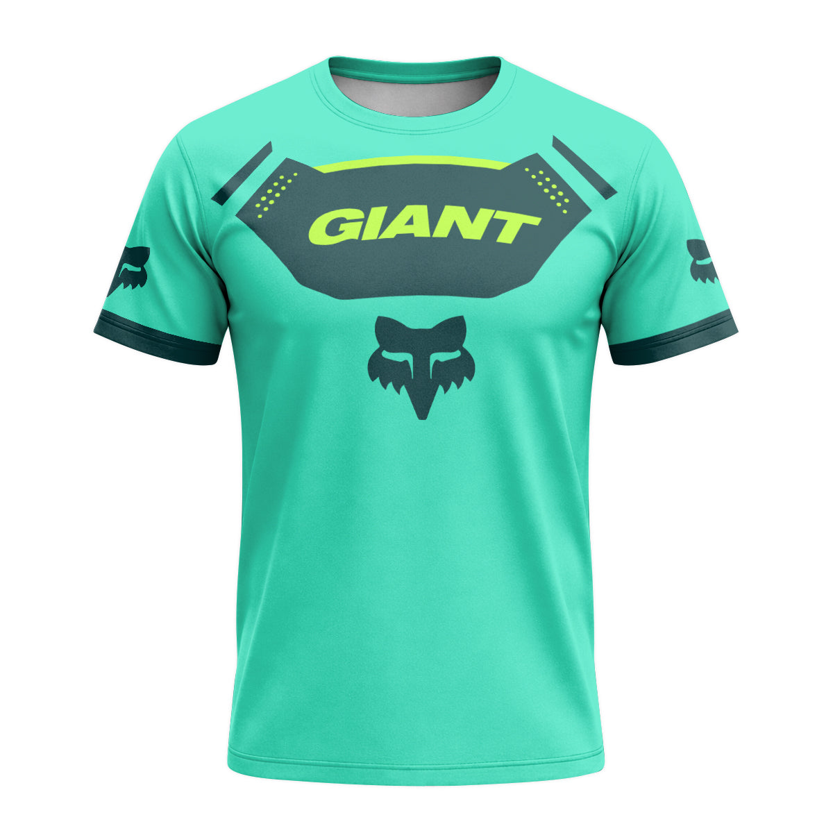 Giant Fox Aqua Neon Green Short Sleeve Mountain Bike Jersey - front view mockup