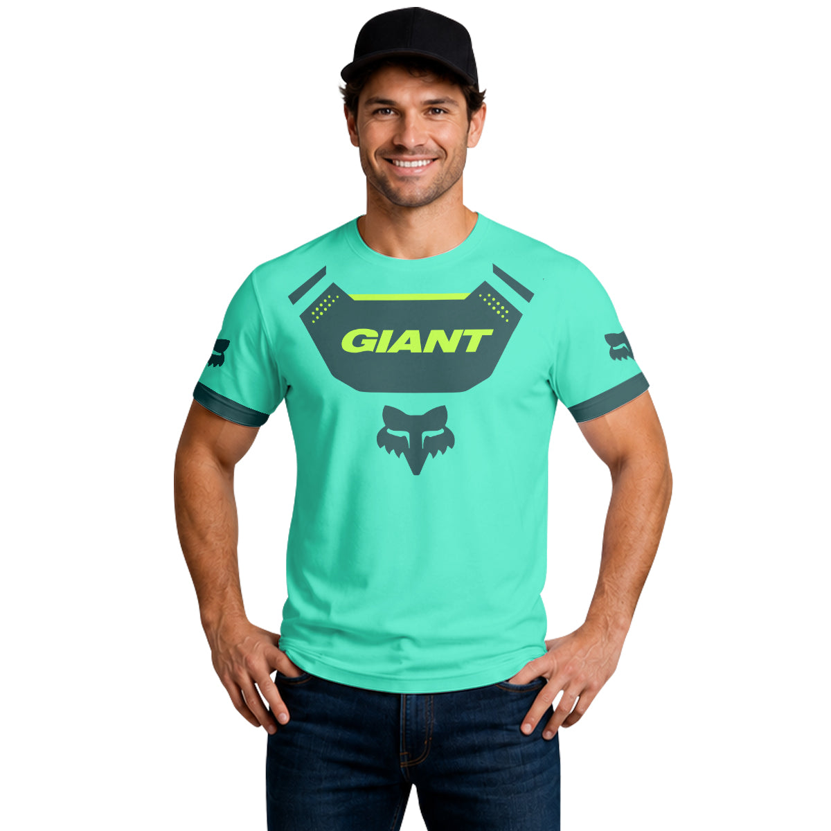 Giant Fox Aqua Neon Green Short Sleeve Mountain Bike Jersey - lifestyle view