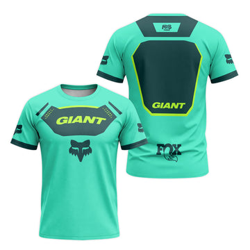 Giant Fox Aqua Neon Green Short Sleeve Mountain Bike Jersey - front and back view