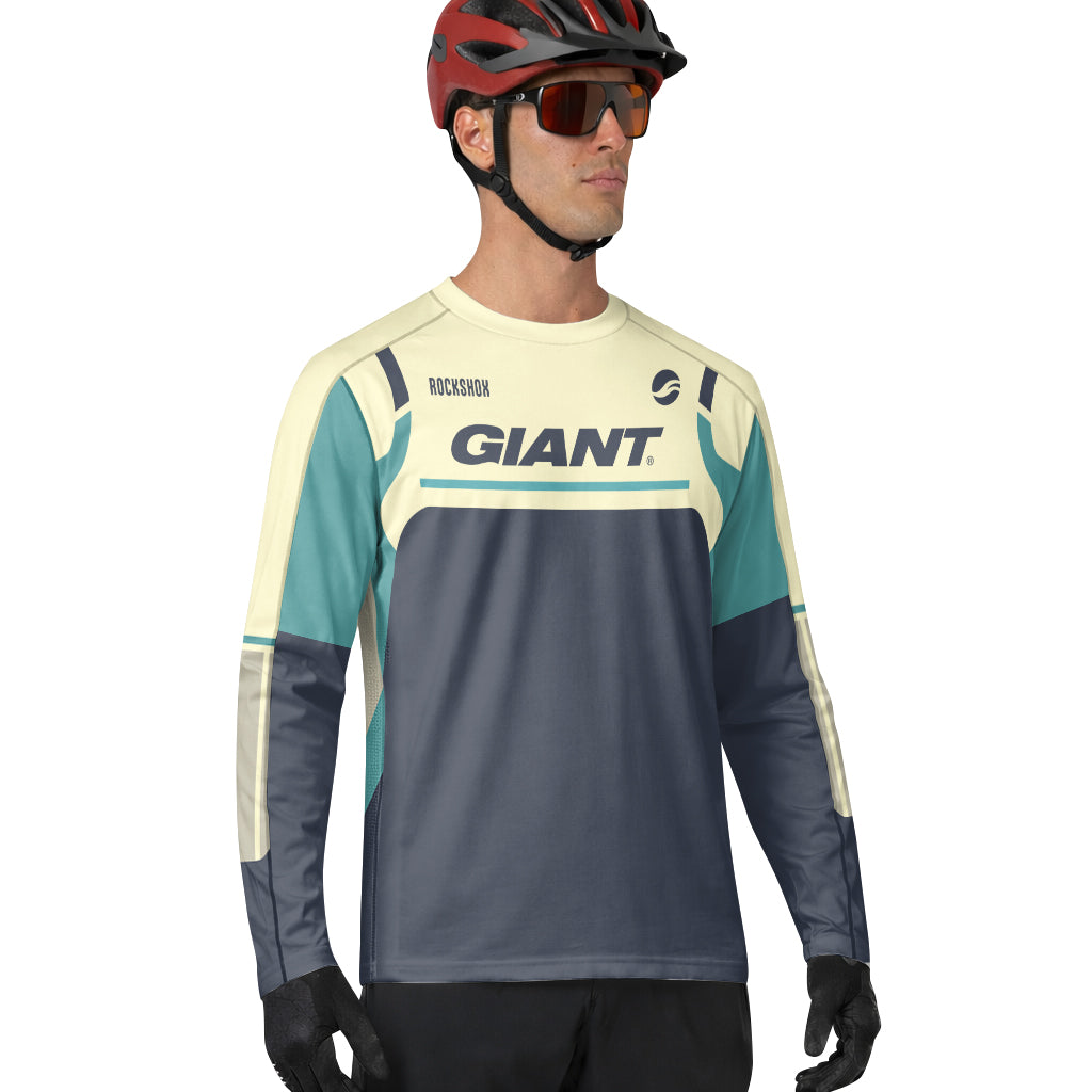 Giant RockShox Cream Teal Factory Long Sleeve Mountain Bike Jersey - lifestyle view