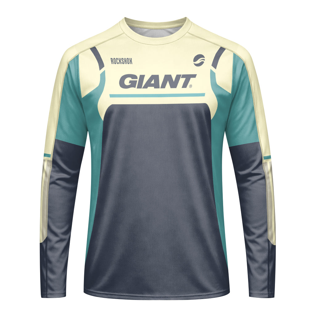 Giant RockShox Cream Teal Factory Long Sleeve Mountain Bike Jersey - front view mockup