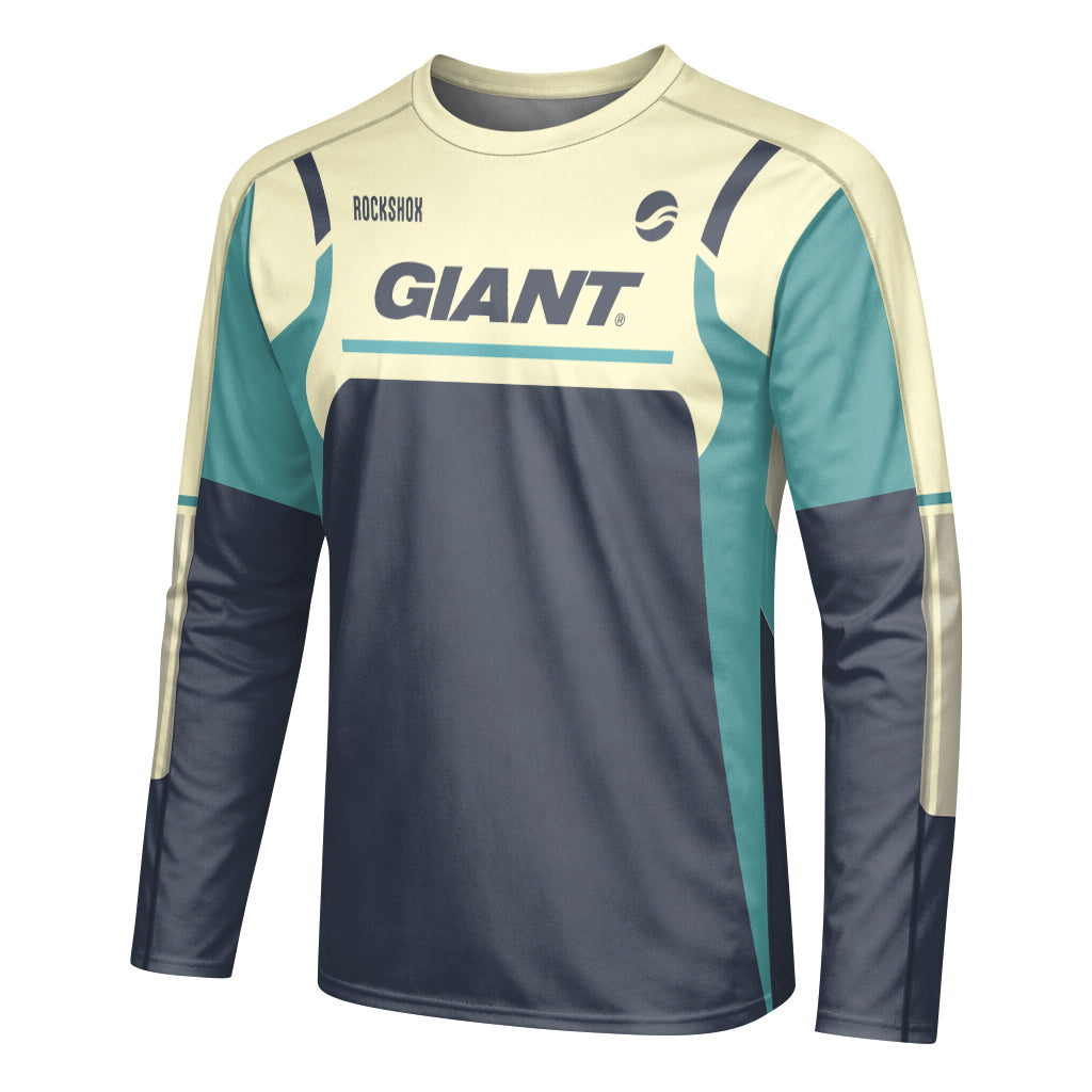 Giant RockShox Cream Teal Factory Long Sleeve Mountain Bike Jersey - left side mockup
