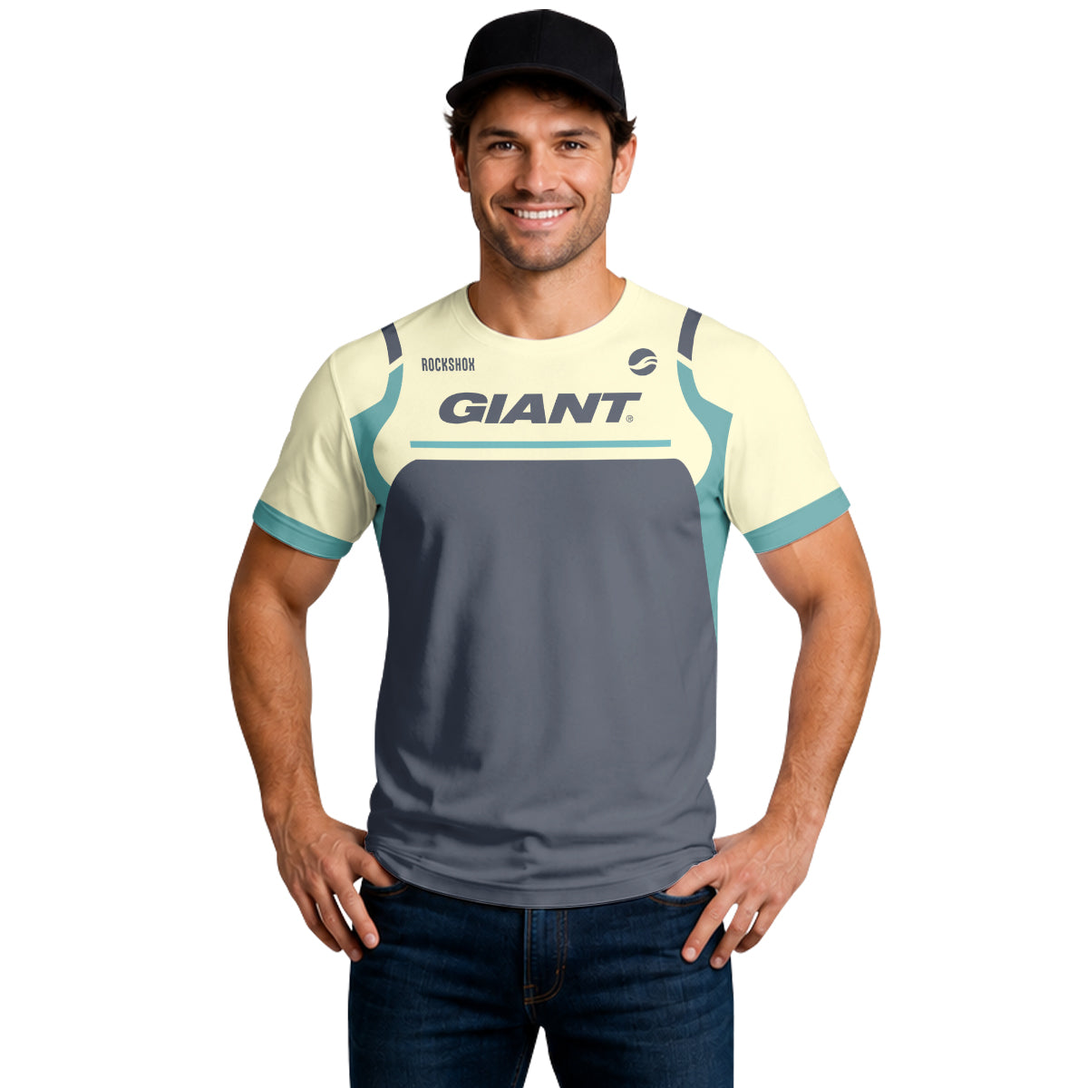 Giant RockShox Cream Teal Factory Short Sleeve Mountain Bike Jersey - lifestyle view