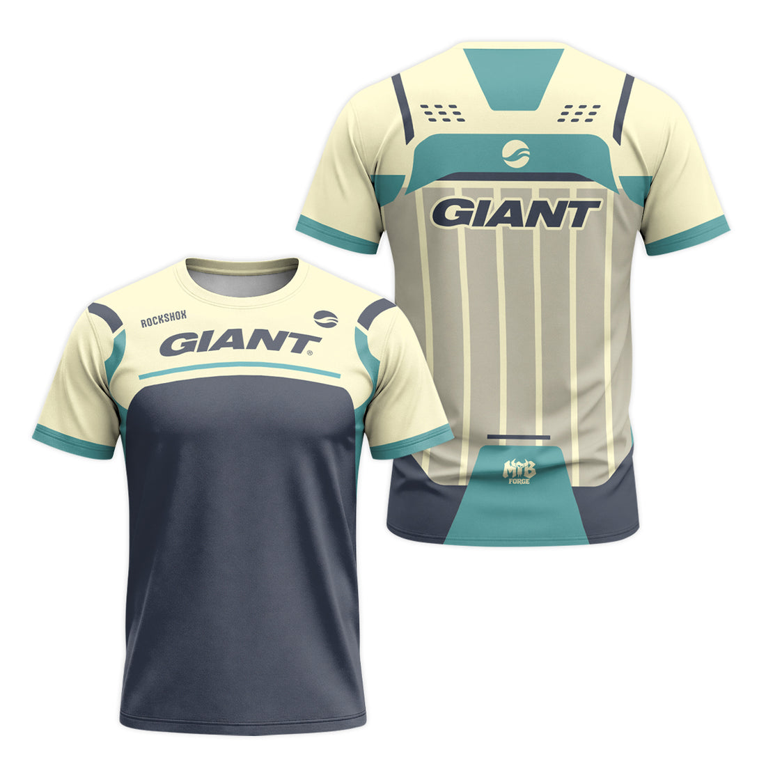Giant RockShox Cream Teal Factory Short Sleeve Mountain Bike Jersey - front and back view
