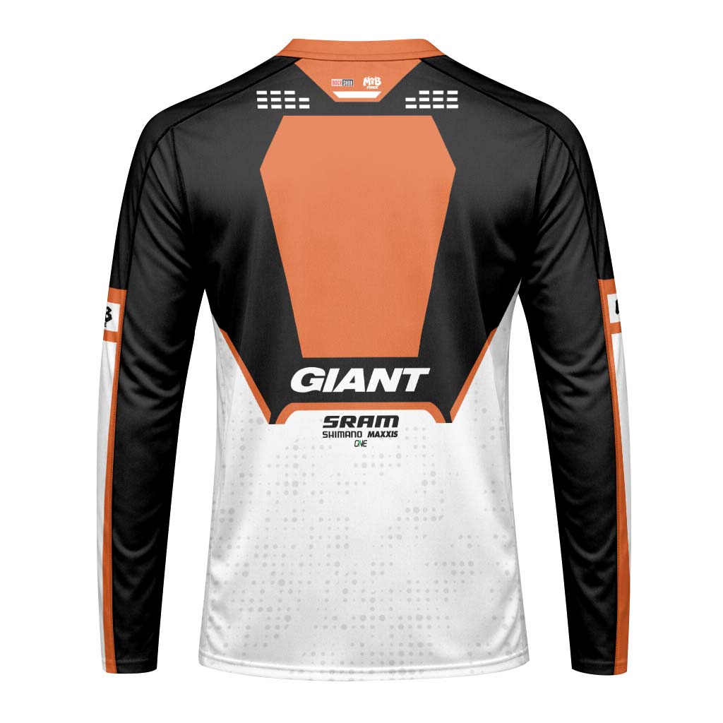 Giant SRAM Black White Orange Factory Long Sleeve Mountain Bike Jersey - back view mockup