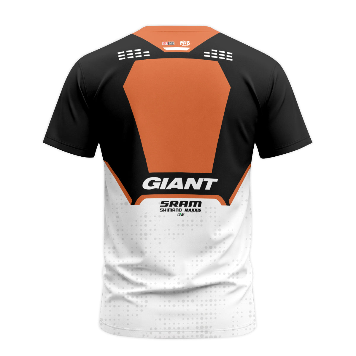 Giant SRAM Black White Orange Factory Short Sleeve Mountain Bike Jersey - back view mockup
