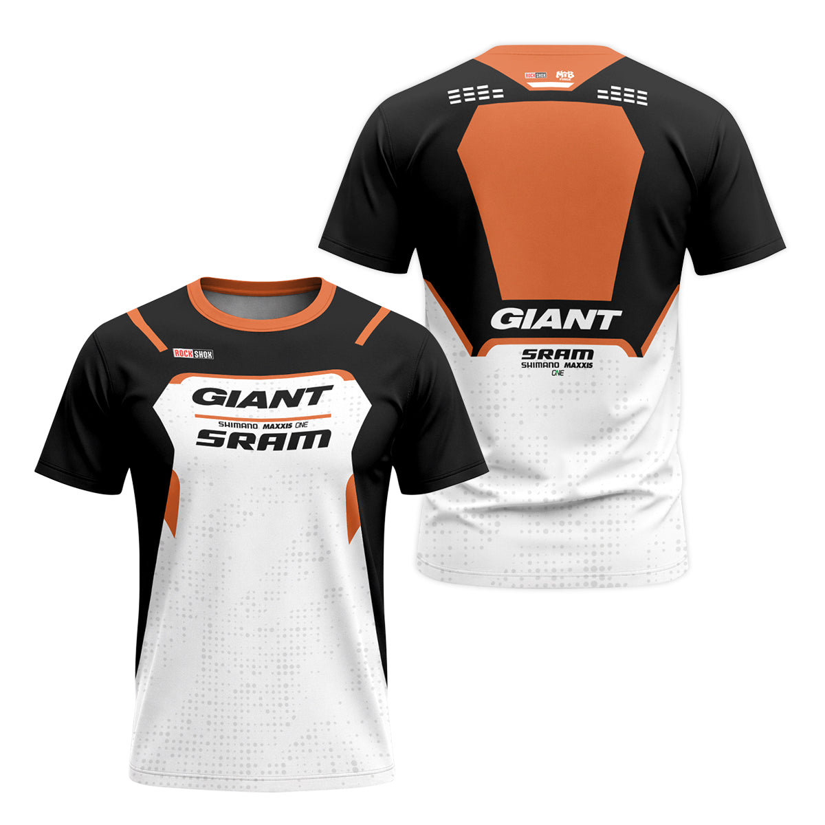 Giant SRAM Black White Orange Factory Short Sleeve Mountain Bike Jersey - front and back view