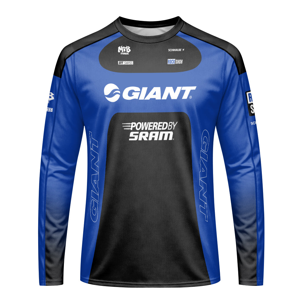 Giant SRAM Blue Black Factory Long Sleeve Mountain Bike Jersey - front view mockup