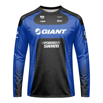 Giant SRAM Blue Black Factory Long Sleeve Mountain Bike Jersey - front view mockup