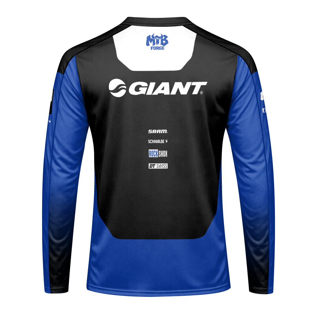 Giant SRAM Blue Black Factory Long Sleeve Mountain Bike Jersey - back view mockup