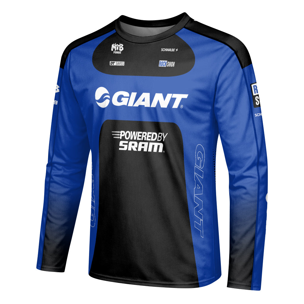 Giant SRAM Blue Black Factory Long Sleeve Mountain Bike Jersey - left side mockup