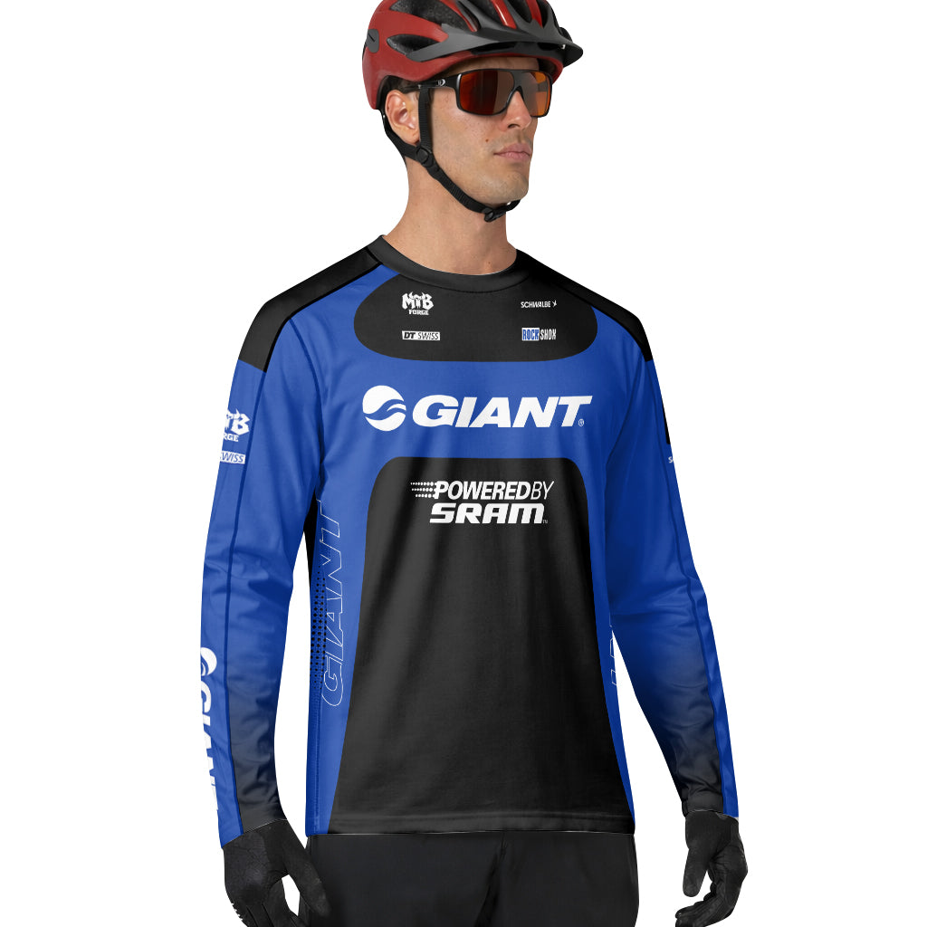 Giant SRAM Blue Black Factory Long Sleeve Mountain Bike Jersey - lifestyle view