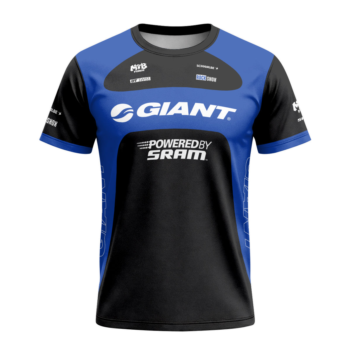 Giant SRAM Blue Black Factory Short Sleeve Mountain Bike Jersey - front view mockup