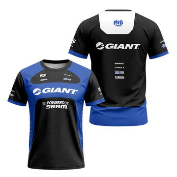 Giant SRAM Blue Black Factory Short Sleeve Mountain Bike Jersey - front and back view
