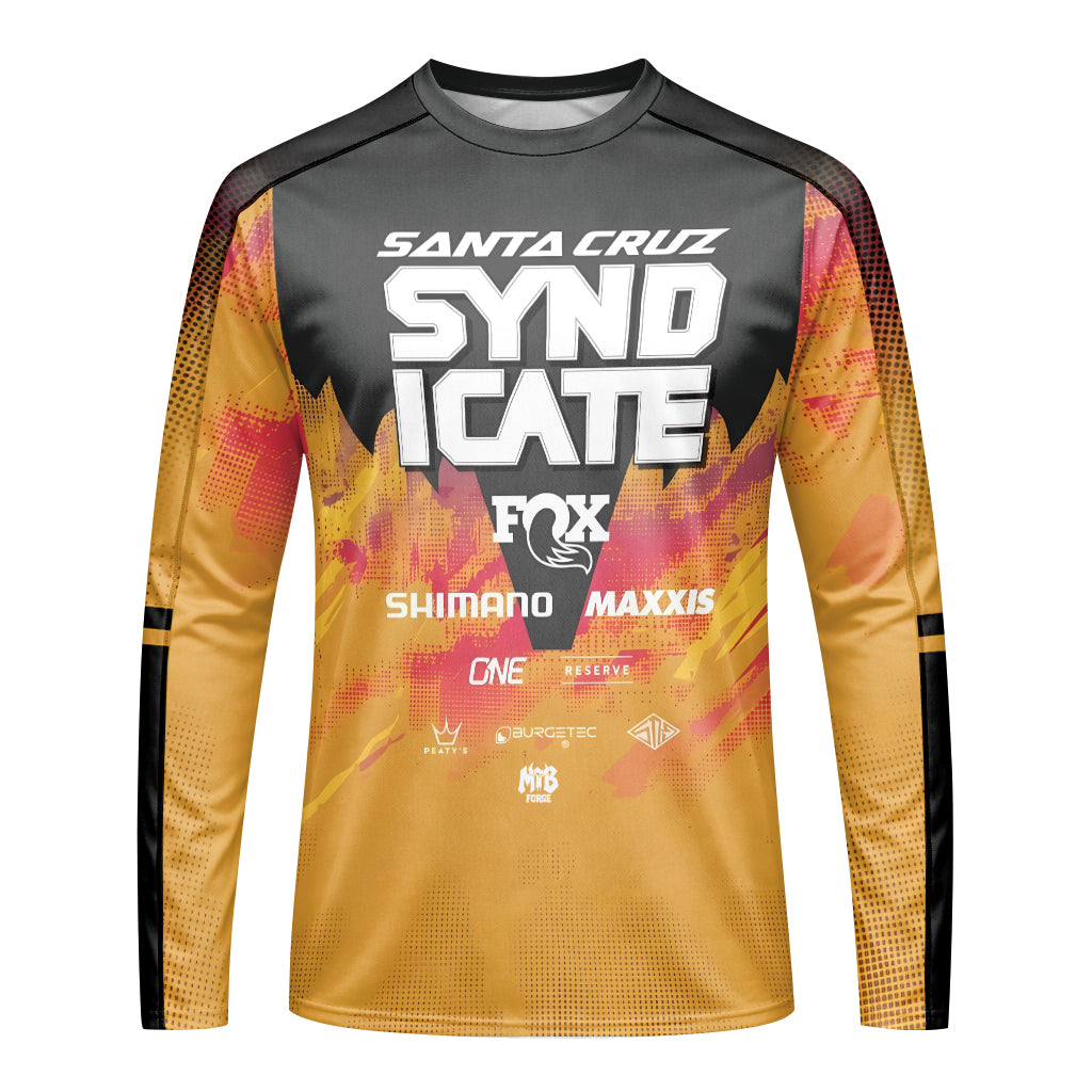 Goldstone #6 Santa Cruz Syndicate Long Sleeve Mountain Bike Jersey – Front View Mockup