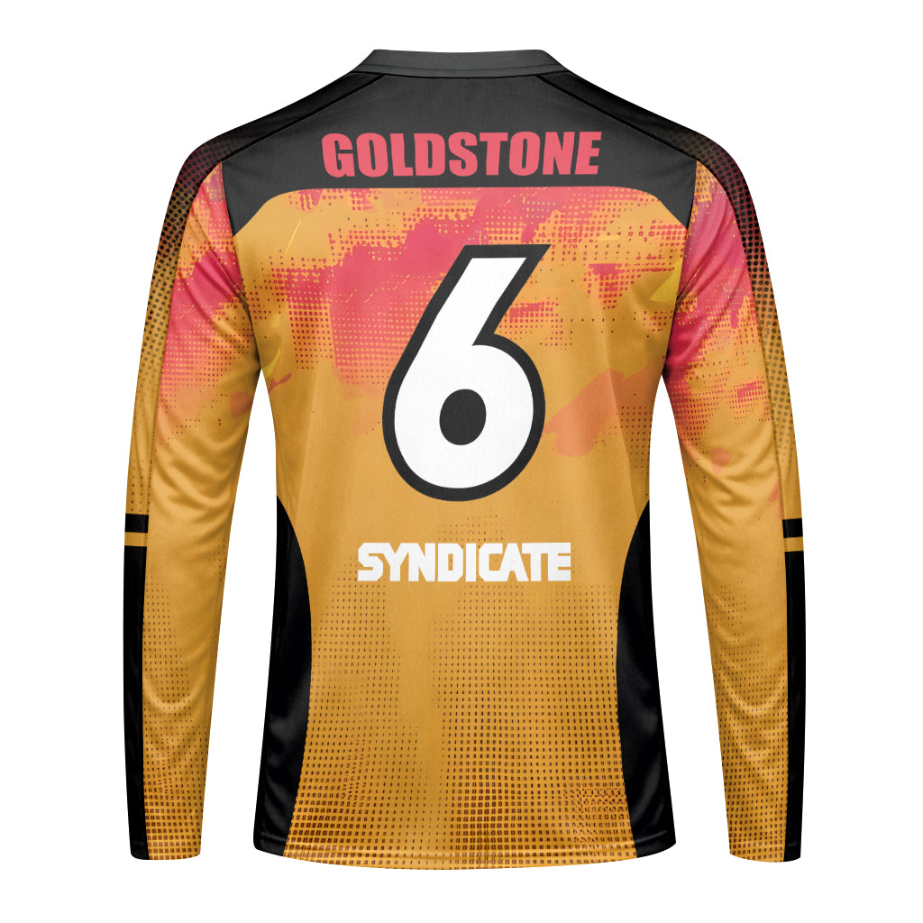 Goldstone #6 Santa Cruz Syndicate Long Sleeve Mountain Bike Jersey – Back View Mockup