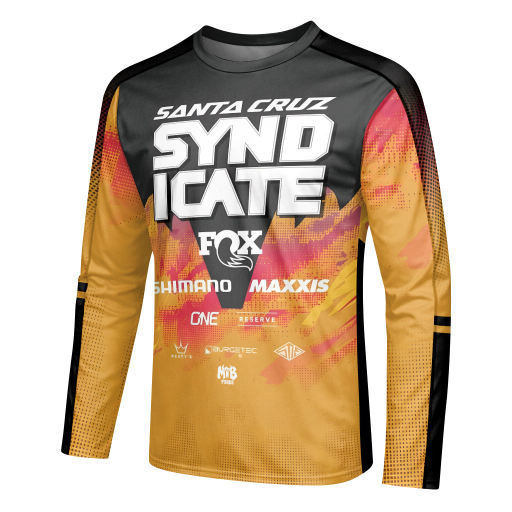 Goldstone #6 Santa Cruz Syndicate Youth Long Sleeve Mountain Bike Jersey – Left Side View Mockup